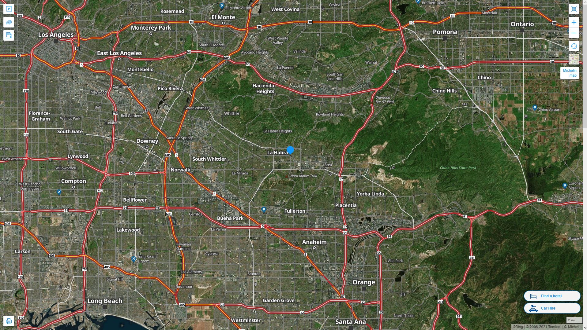 La Habra California Highway and Road Map with Satellite View
